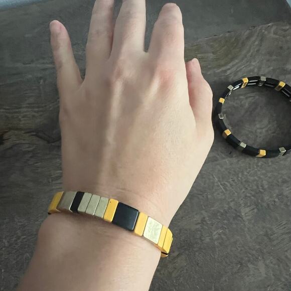 New Tiley & Bells Black Yellow and Gold Colorblock Stretch Bracelets - Picture 6 of 10